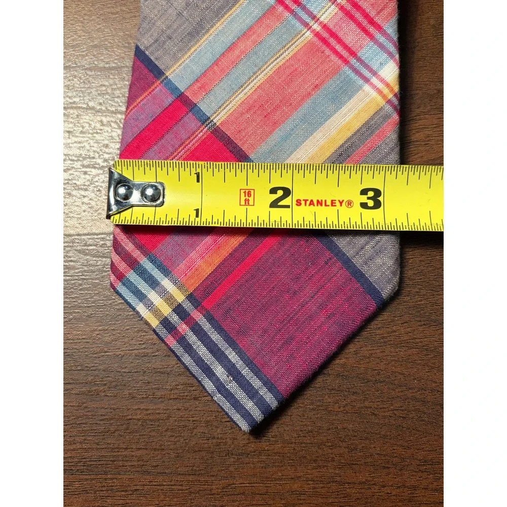 Bret Lawrence Pink Plaid Cotton Necktie Mens 3 Inch Excellent